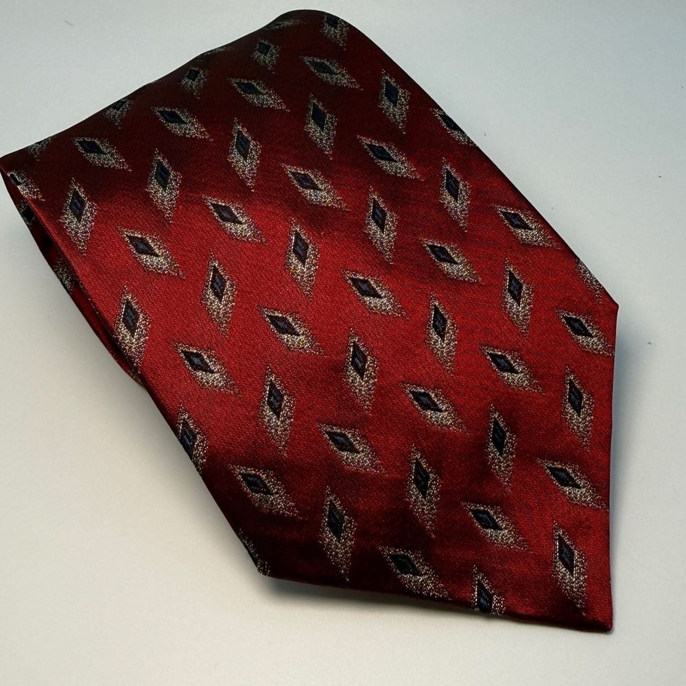 Nordstrom City of London Tie OS Burgundy Red Silk Geometric Diamond Classic
